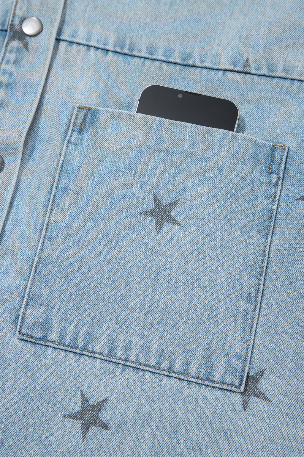 *Sky Blue Stars Pattern Long Sleeve Shirt Collar Denim Jacket