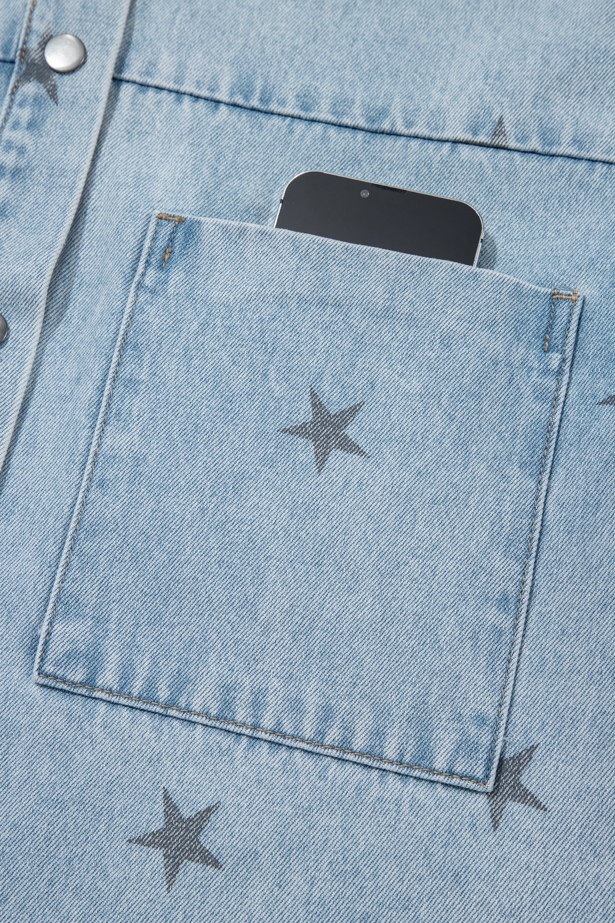 *Sky Blue Stars Pattern Long Sleeve Shirt Collar Denim Jacket
