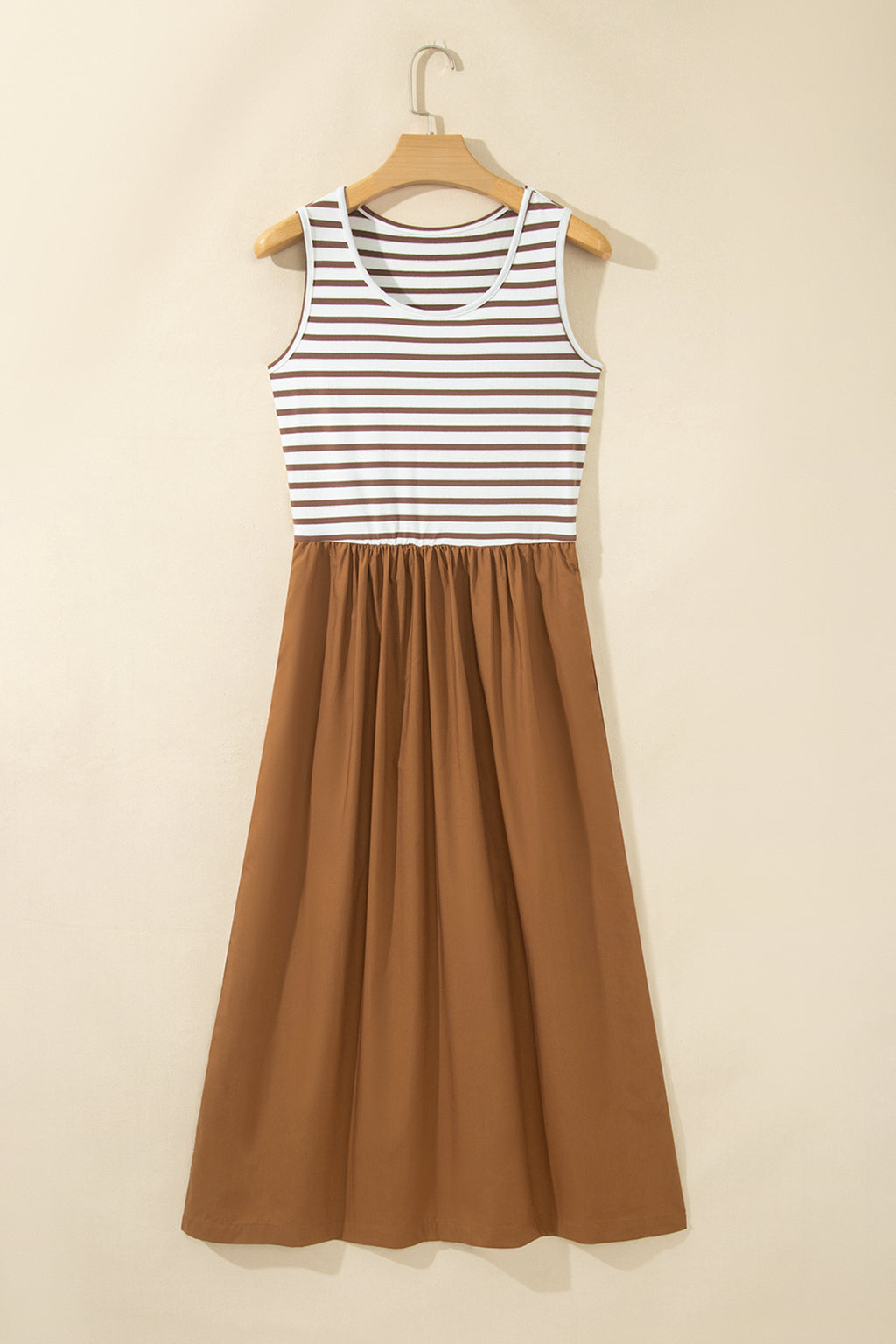 *Chestnut Striped Colorblock Patchwork Sleeveless Casual Long Dress