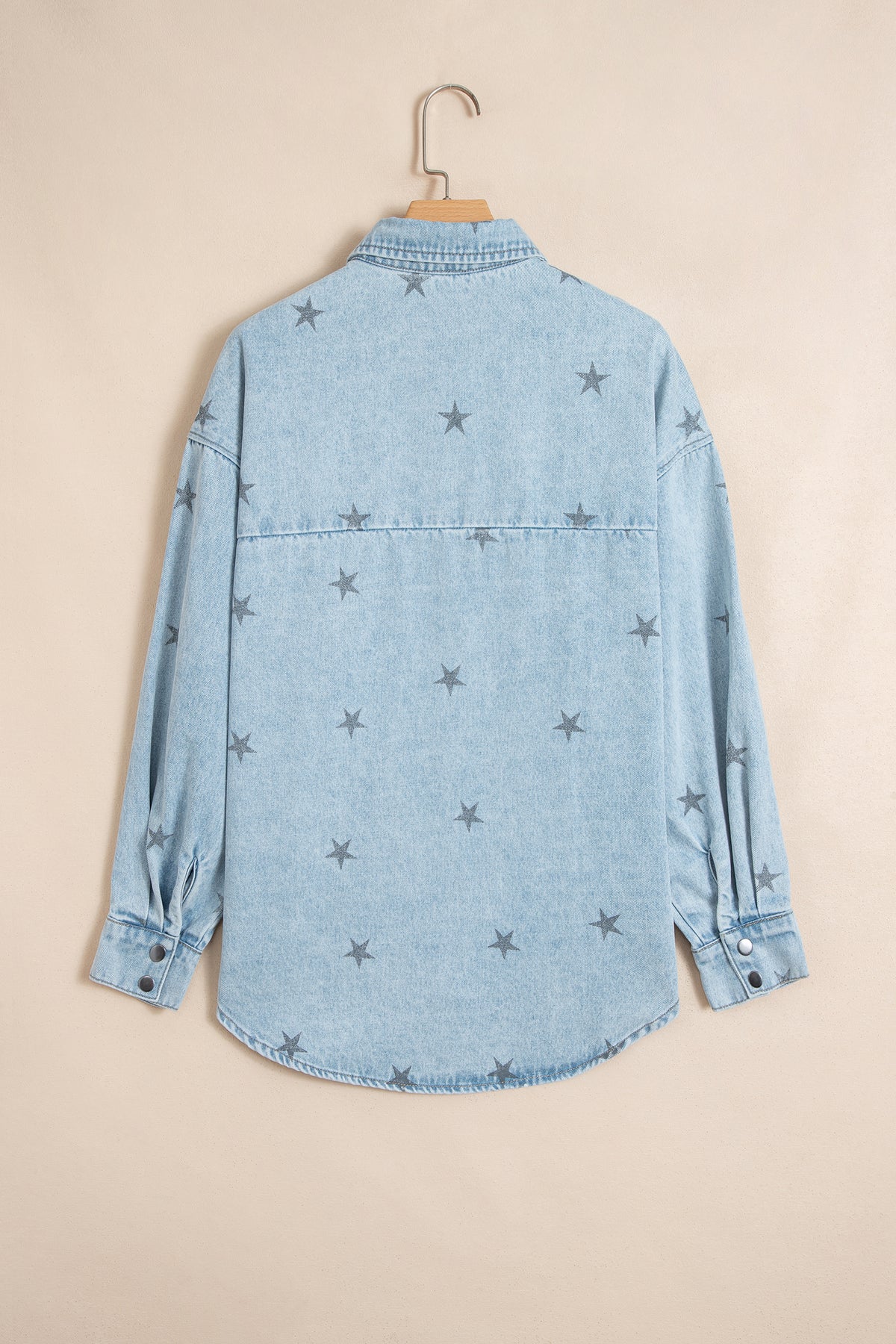 *Sky Blue Stars Pattern Long Sleeve Shirt Collar Denim Jacket