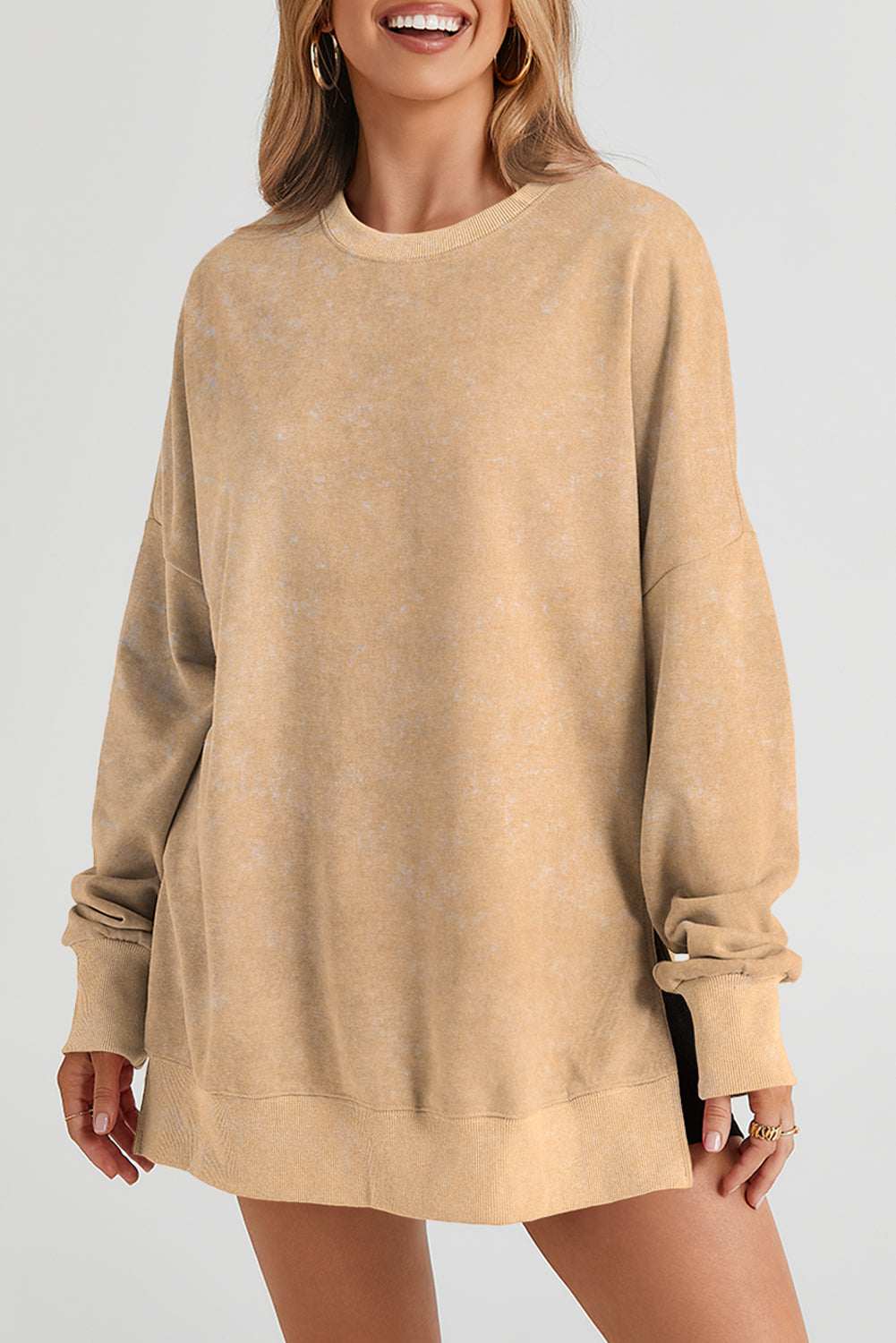 *Khaki Drop Shoulder Ribbed Trim Oversized Sweatshirt