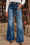 *Sail Blue Acid Wash Pocket Detail Flare Jeans