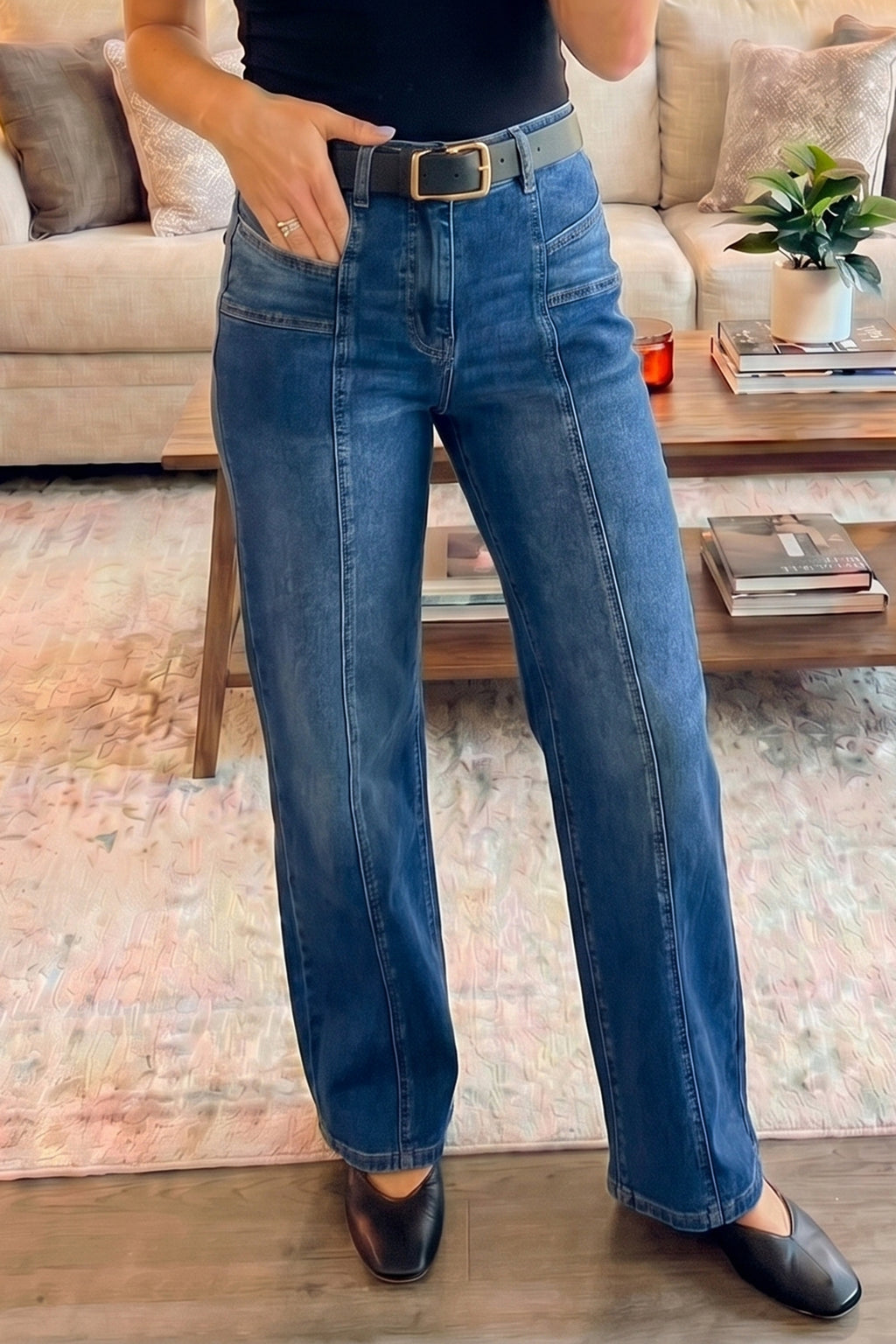 *Sky Blue Tailored Seam Detail Womens Shift Jeans