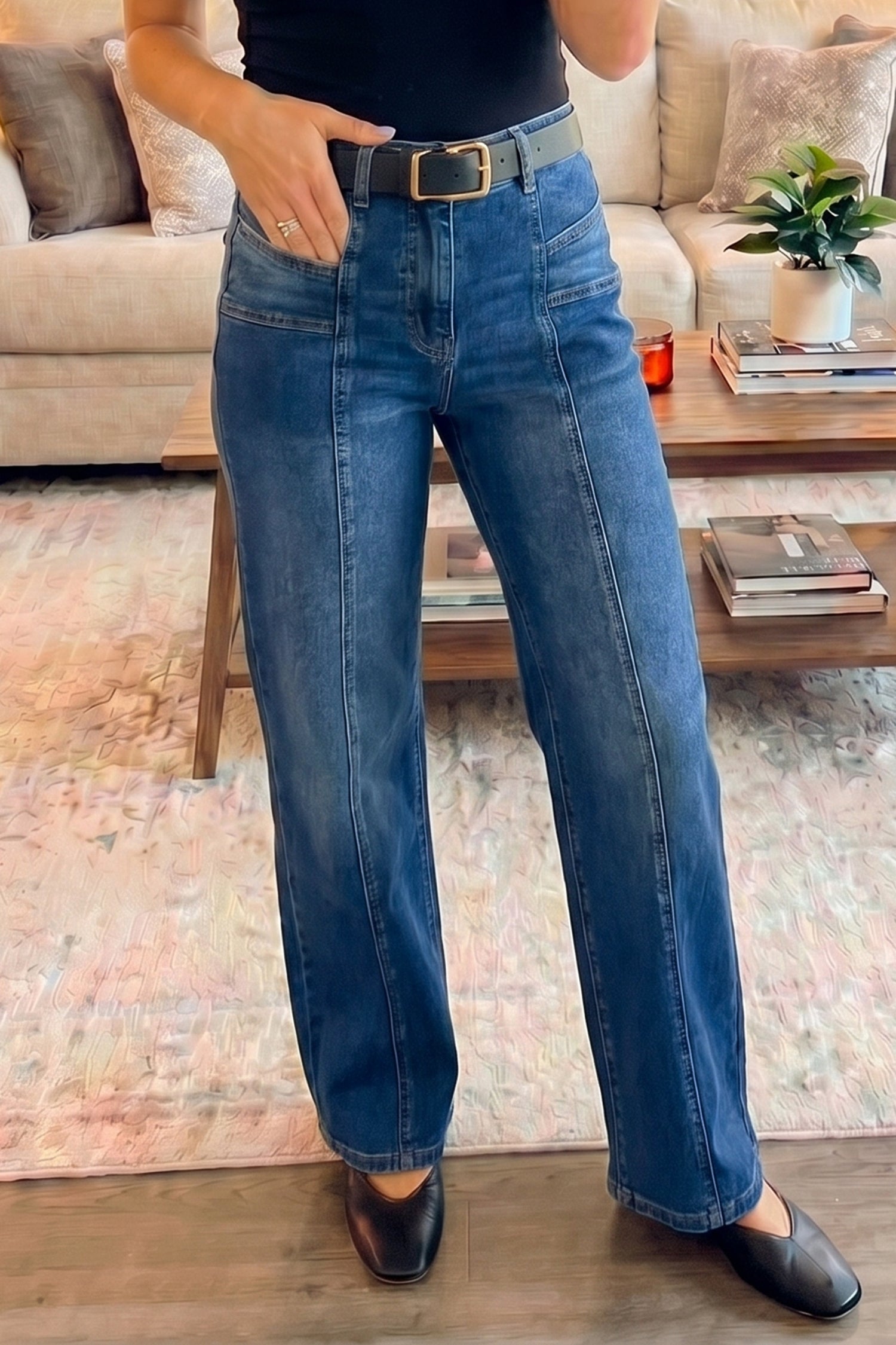 *Sky Blue Tailored Seam Detail Womens Shift Jeans
