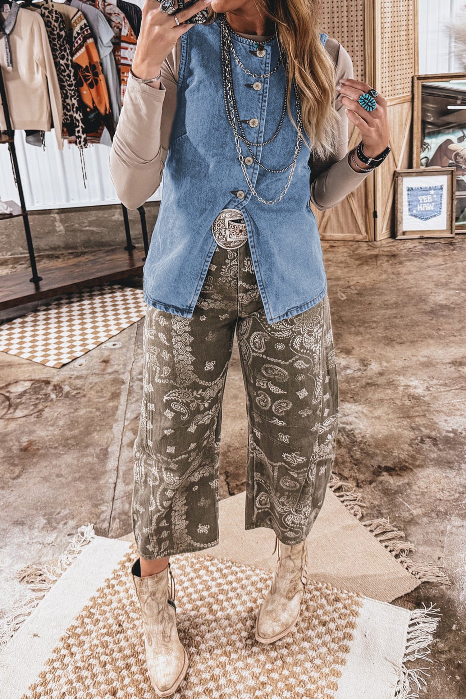 *Myosotis Buttoned Front Slit Denim Vest