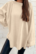 *Beige Solid Color Raw Seam Patchwork Baggy Sweatshirt