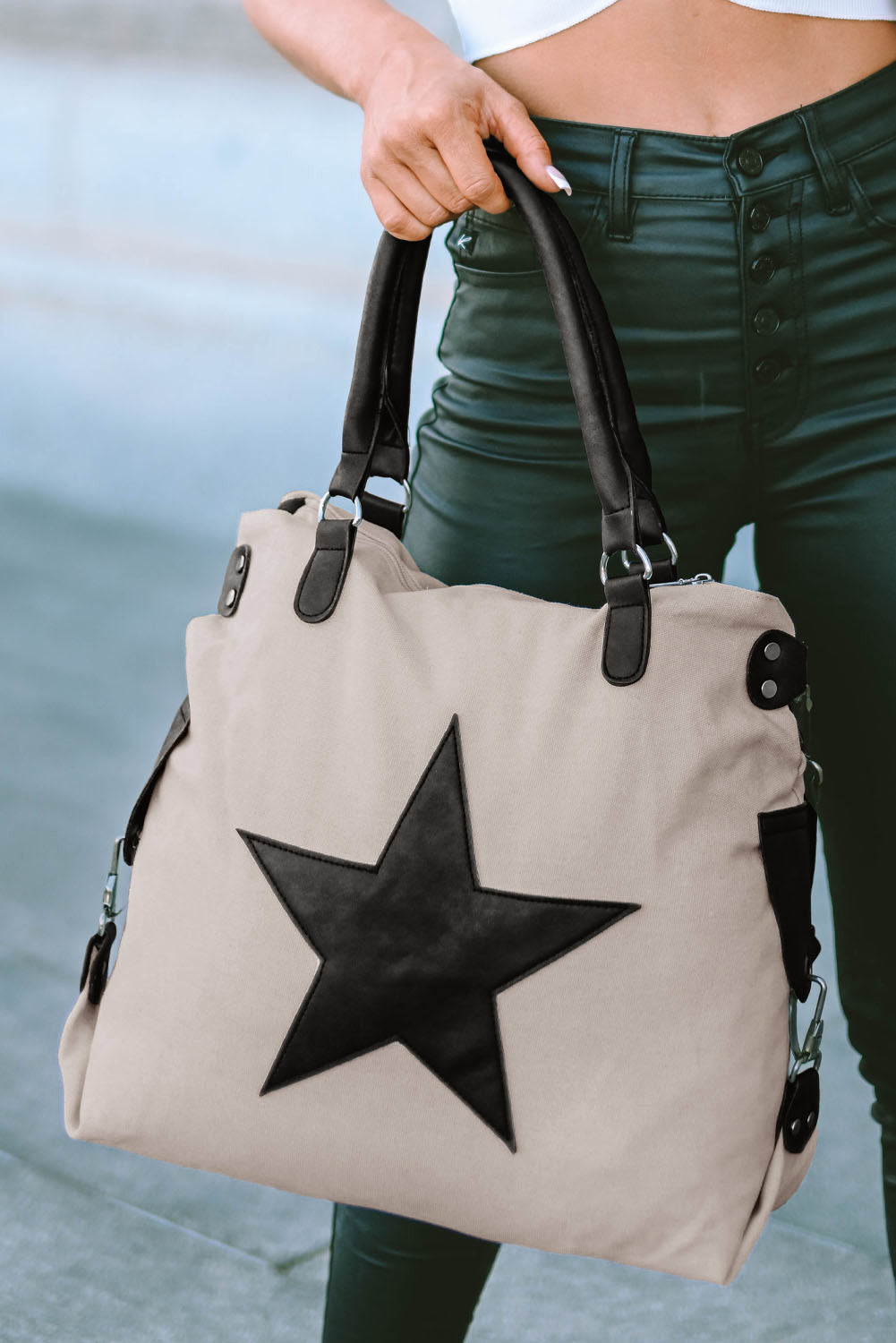 *Beige Casual Five-pointed Star Canvas Tote Bag