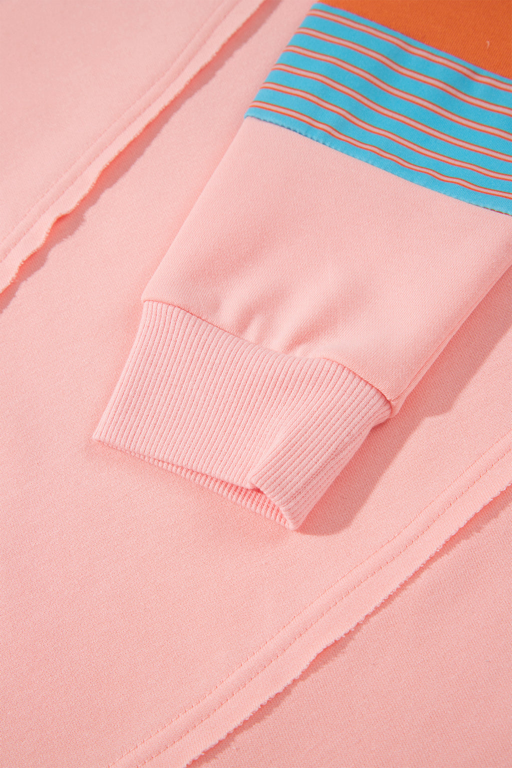 *Pink Colorblock Striped Patchwork Long Sleeve Round Neck Blouse