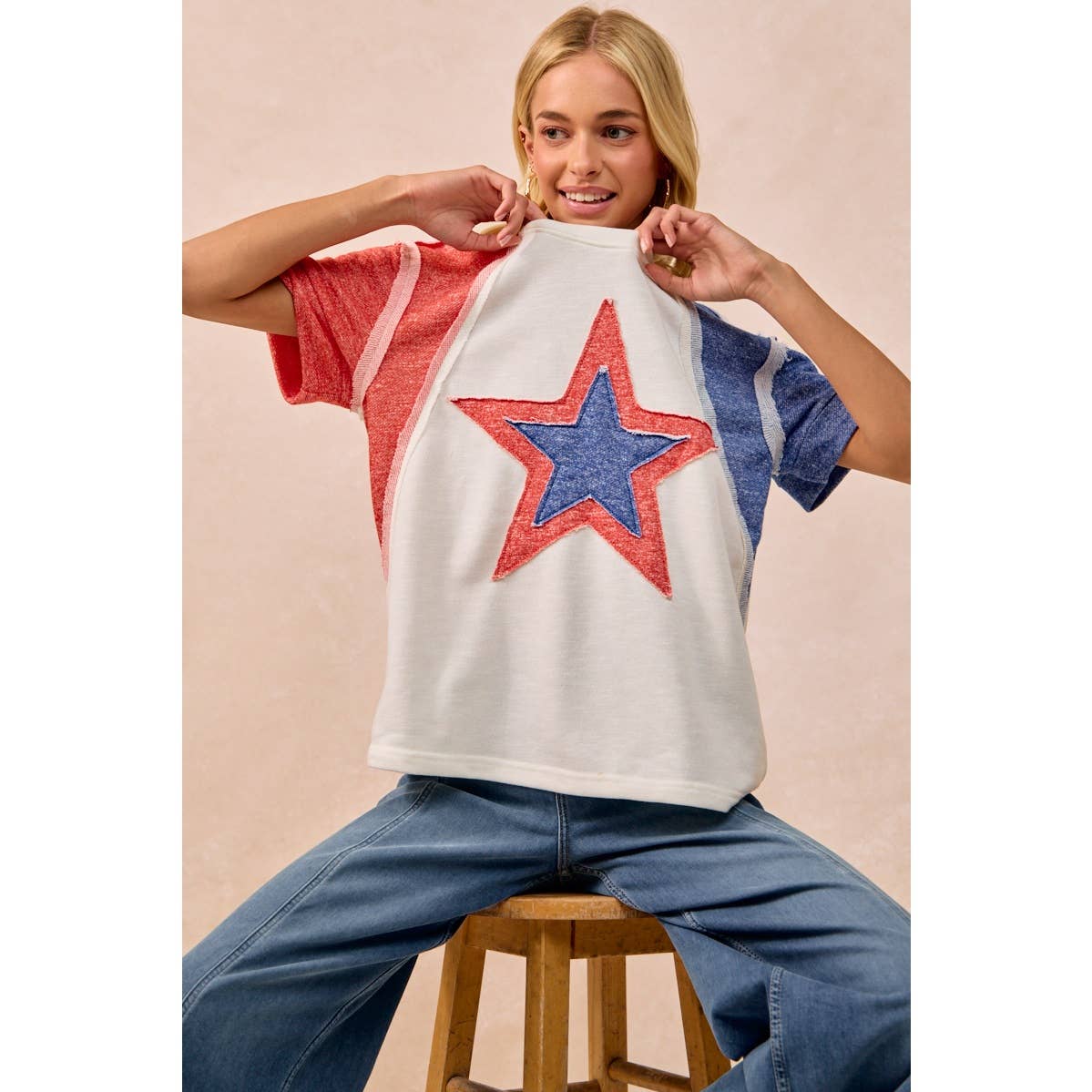 CP FRENCH TERRY CUT EDGE DETAIL FOURTH OF JULY TOP