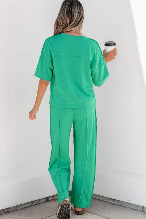 *Mint Green Drop Shoulder Boxy Tee and Barrel Pants Set