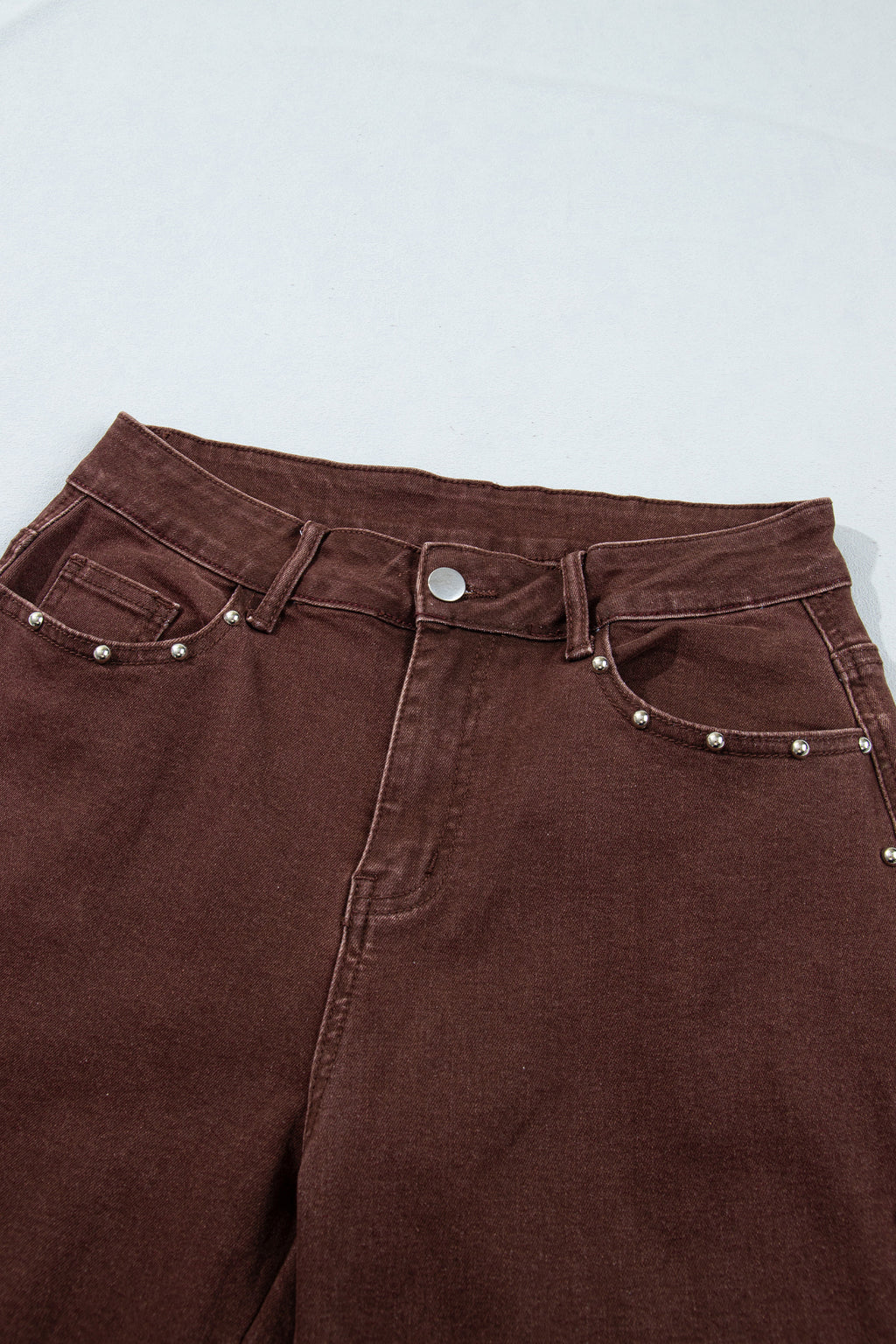 *(2 colors) Coffee Side Seam Rivet Detail Ankle Length Casual Jeans