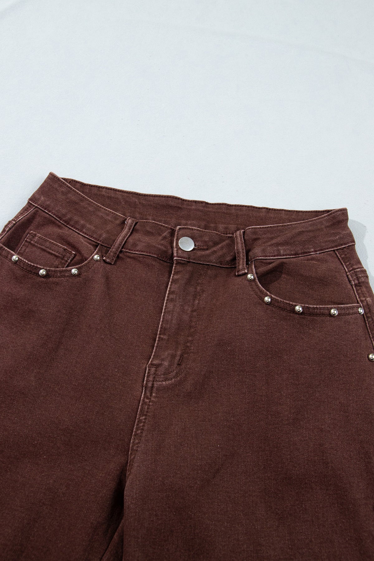 *(2 colors) Coffee Side Seam Rivet Detail Ankle Length Casual Jeans