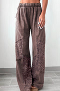 *Coffee Mineral Wash Leopard Patchwork Loose Pants