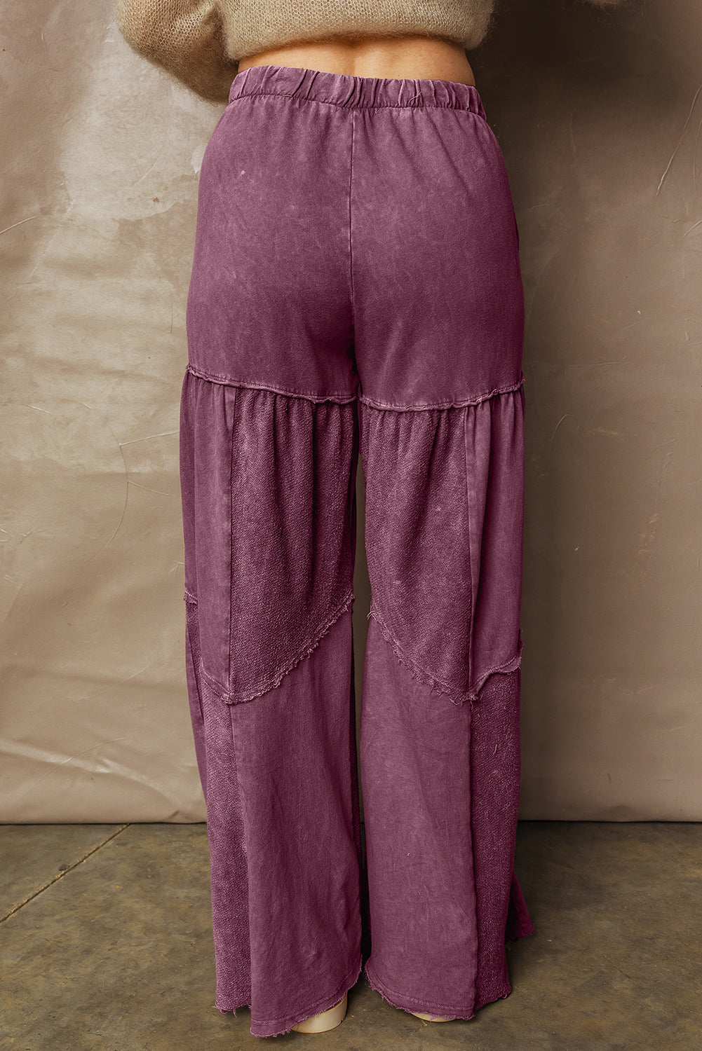 *Black Mineral Wash Tiered Wide Leg Patchwork Drawstring Pants