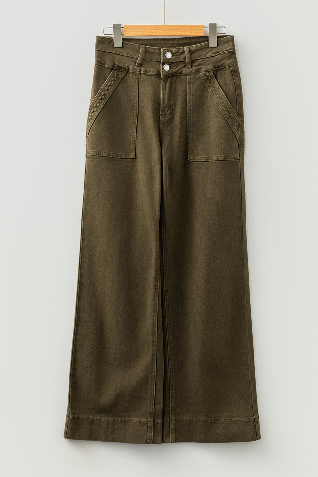 *Jungle Green Double Waistband Loose Straight Jeans