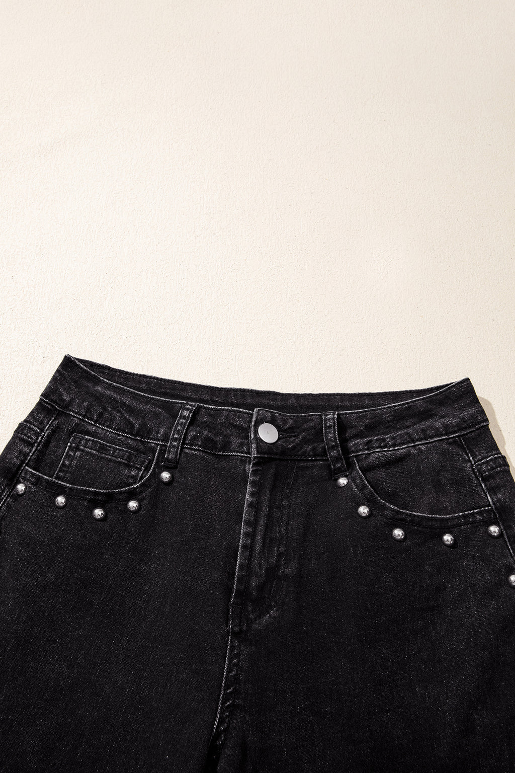 *Navy Blue Studded Detail Straight Leg Casual Loose Jeans