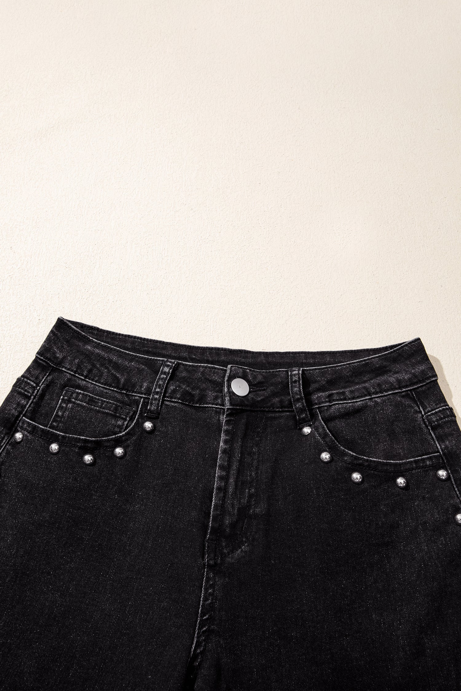 *Navy Blue Studded Detail Straight Leg Casual Loose Jeans
