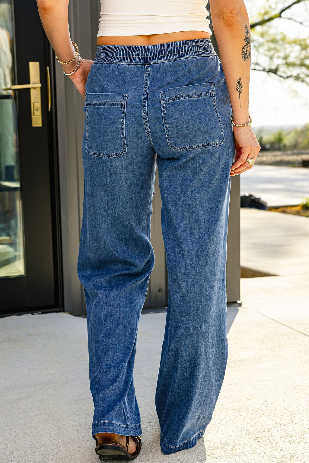 *Ashleigh Blue Drawstring Waist Wide Leg Jeans
