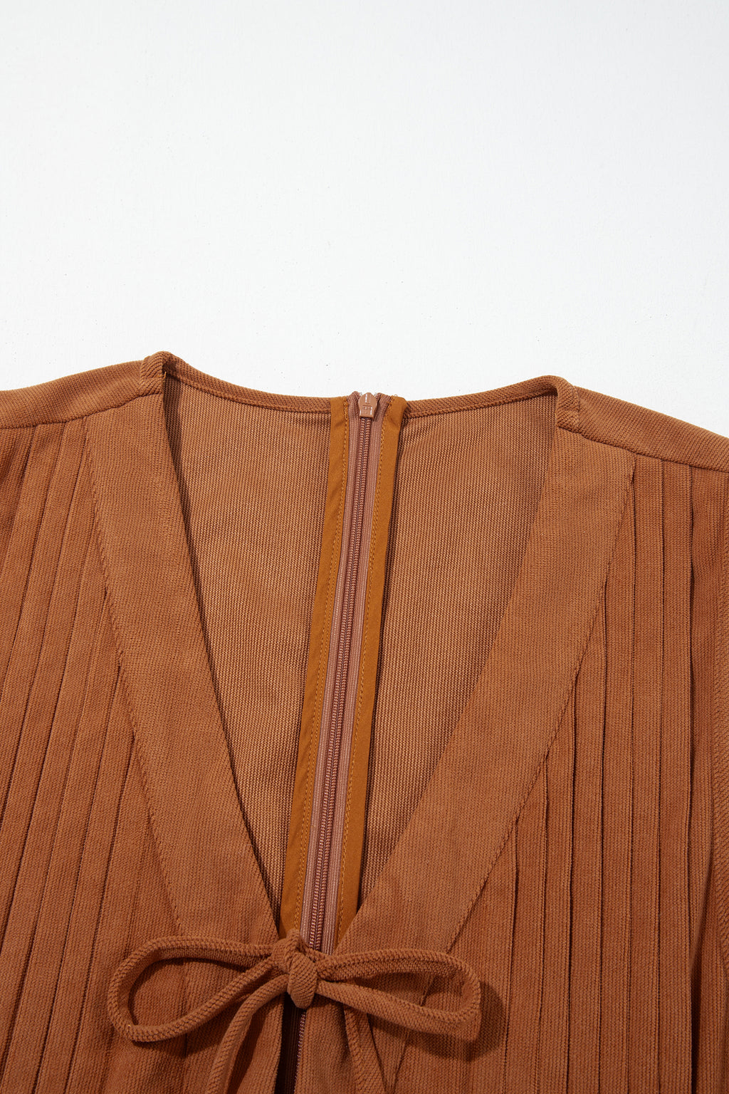 *Cinnamon Solid Color Tie V Neck Sleeveless Corduroy Romper