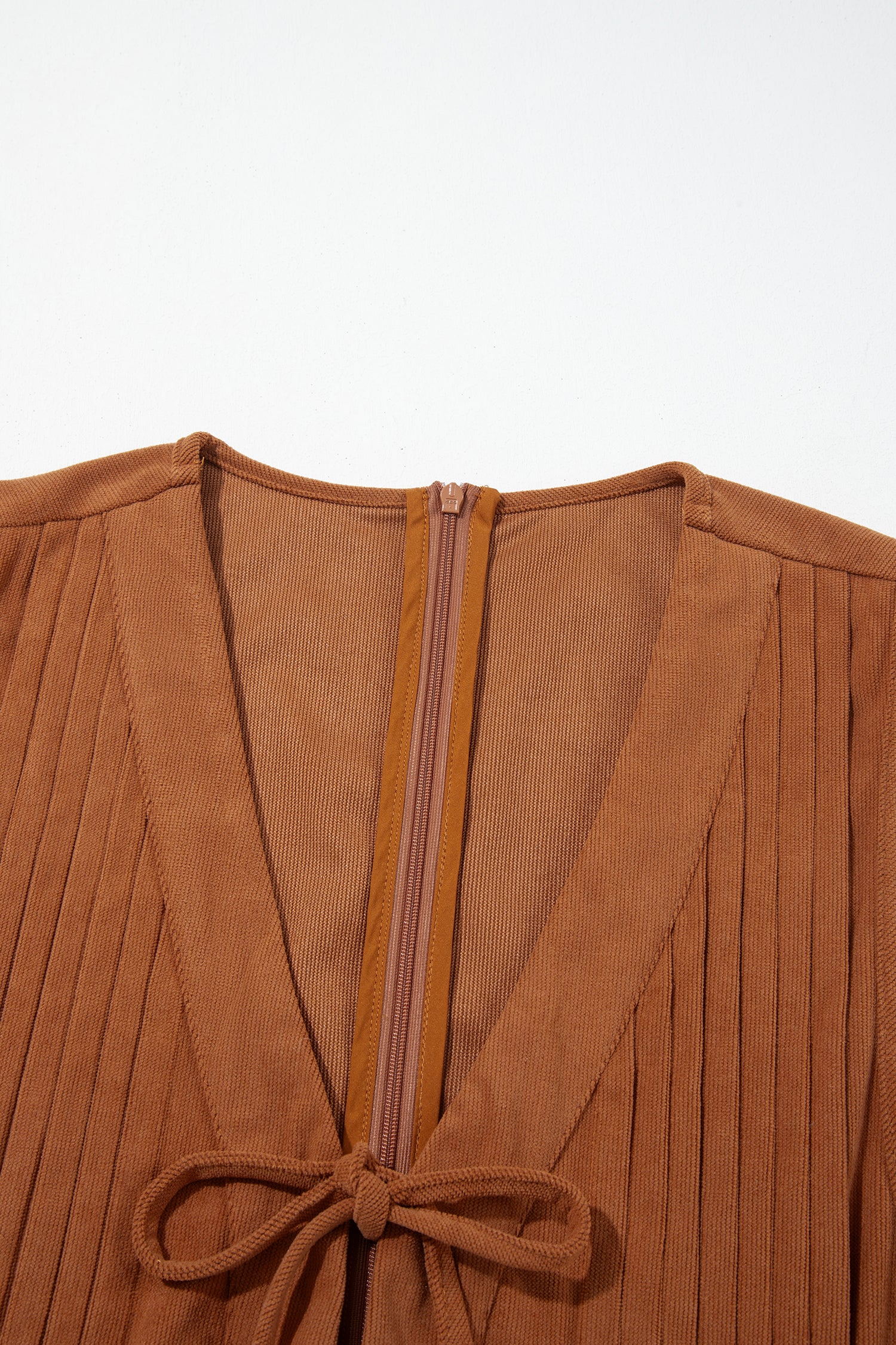 *Cinnamon Solid Color Tie V Neck Sleeveless Corduroy Romper