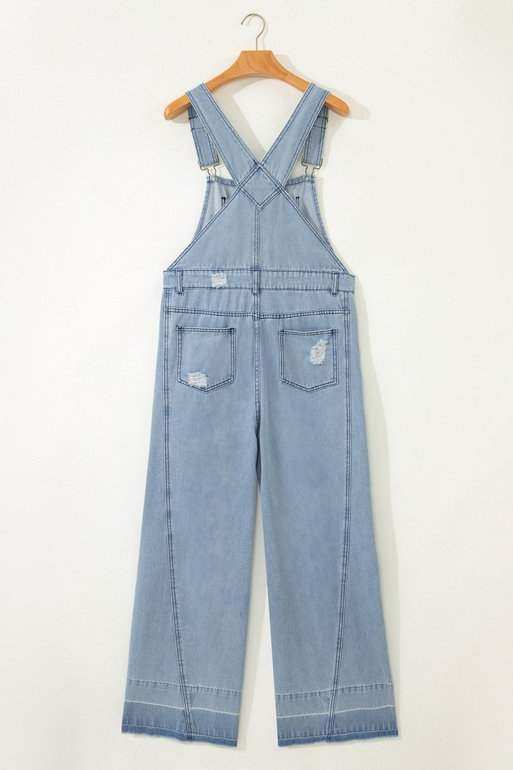 *Mist Blue Retro Distressed Button Adjustable Straps Denim Overall Jumpsuit