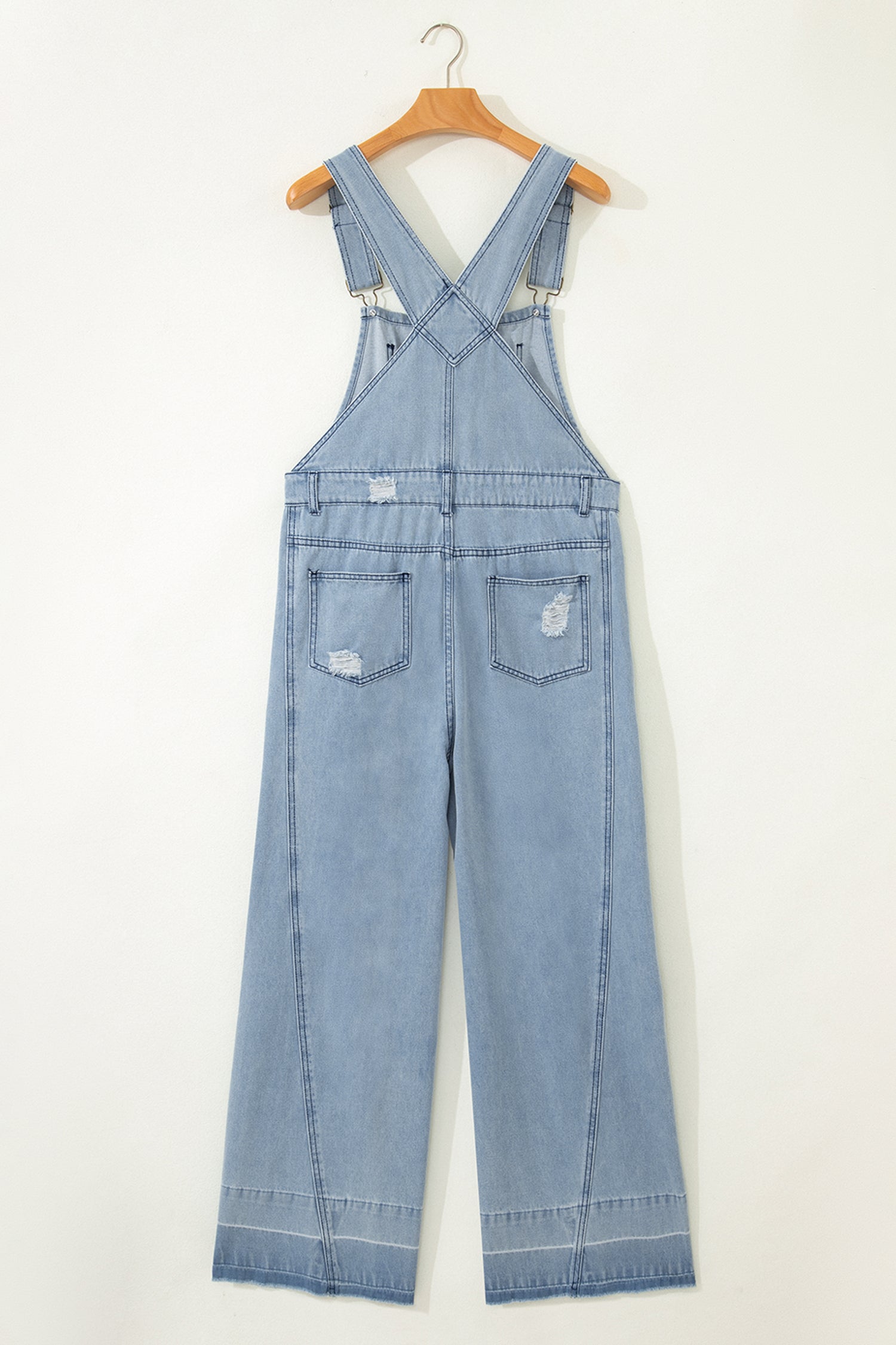 *Mist Blue Retro Distressed Button Adjustable Straps Denim Overall Jumpsuit
