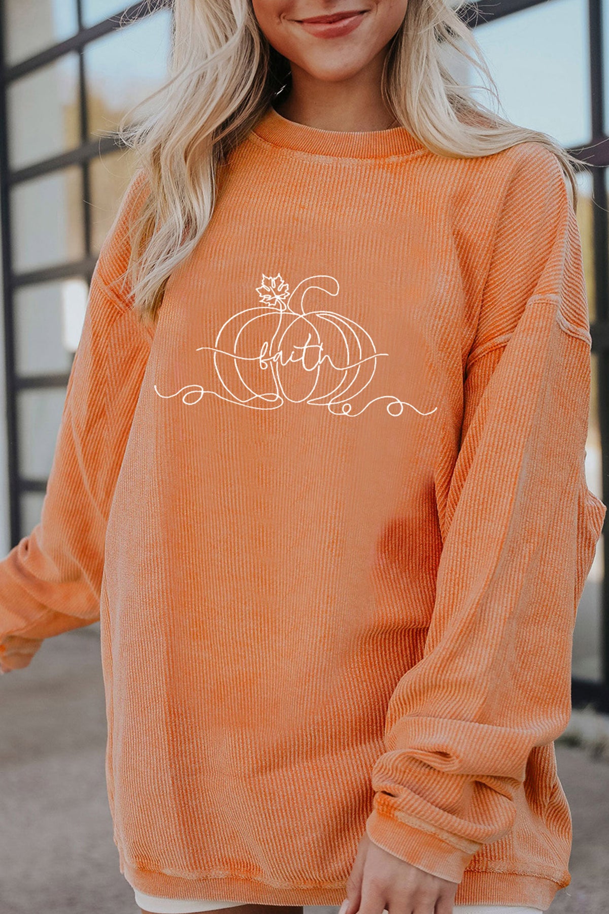 *Orange Custom Embroidered Pumpkin Faith Graphic Sweatshirt