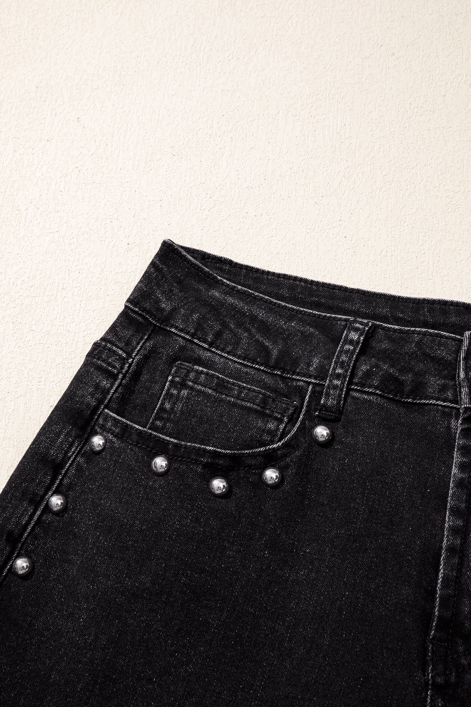 *Navy Blue Studded Detail Straight Leg Casual Loose Jeans