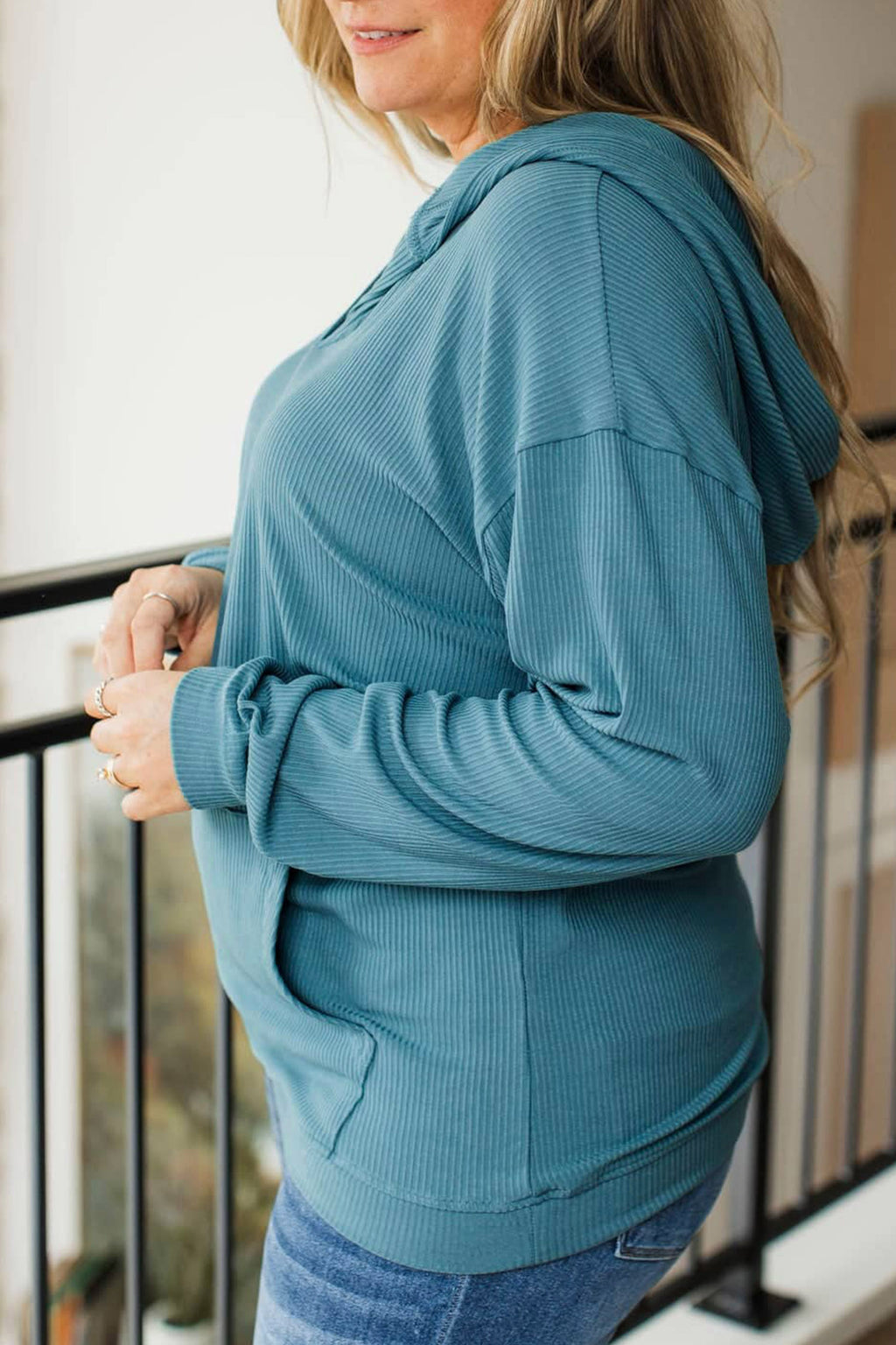 *Lapis Ribbed Drop Shoulder Long Sleeve Plus Size Blouse