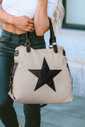 *Beige Casual Five-pointed Star Canvas Tote Bag