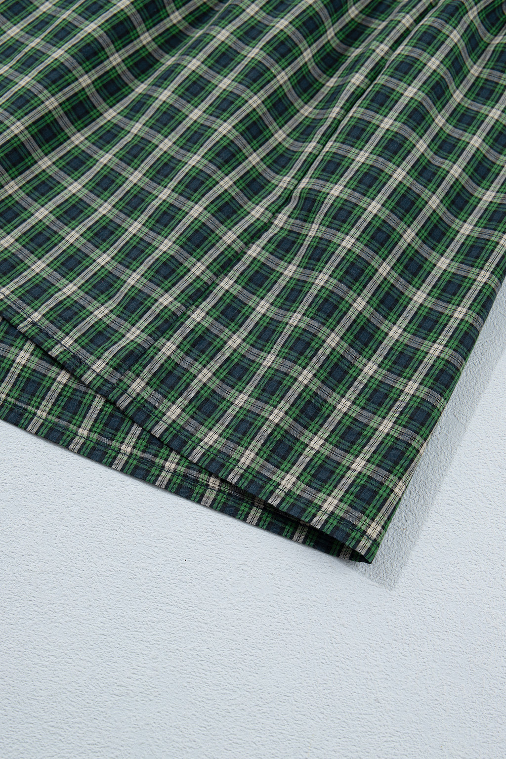 *Green Plaid Square Neck Shirred High Waist Ruffle Hem Dress