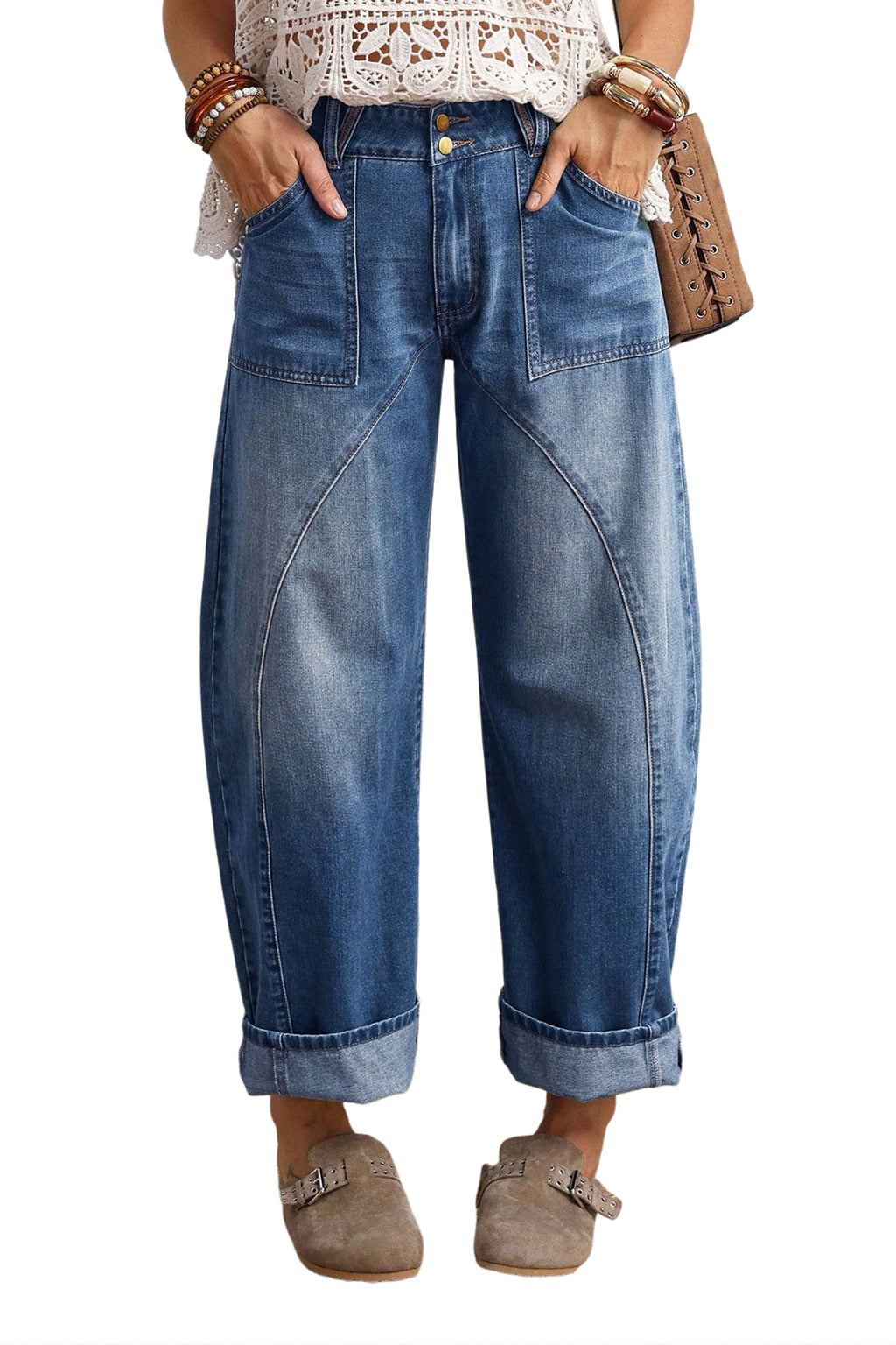 *Ashleigh Blue Curved-Knife Ankle-Length Casual Jeans