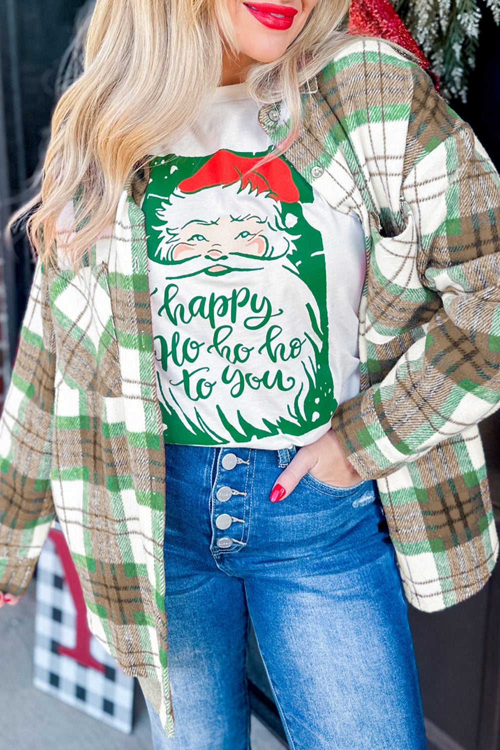 *(2 colors) Christmas Plaid Casual Flannel Shacket