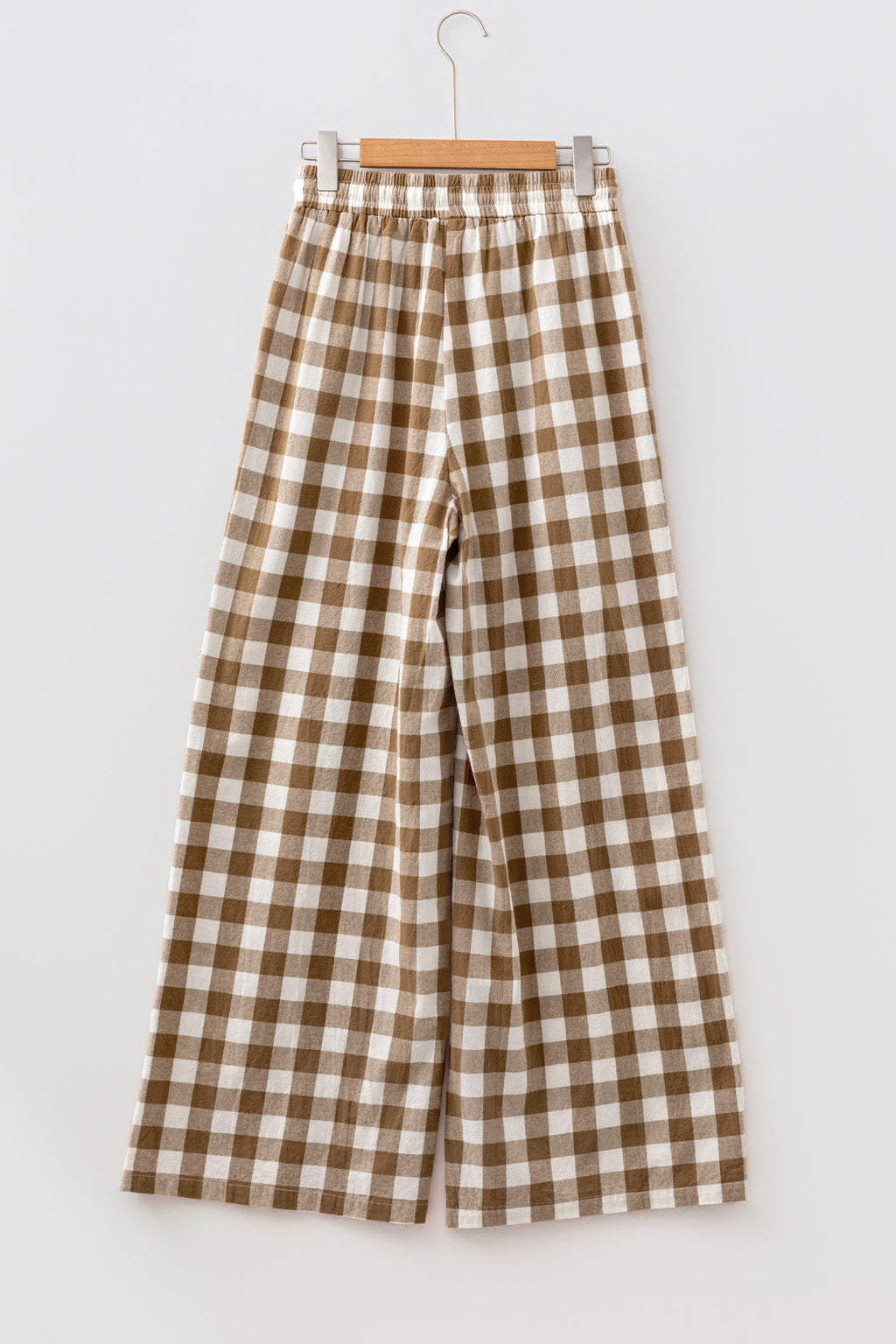 *Brown Gingham Plaid Tie Elastic Waist Shift Pants