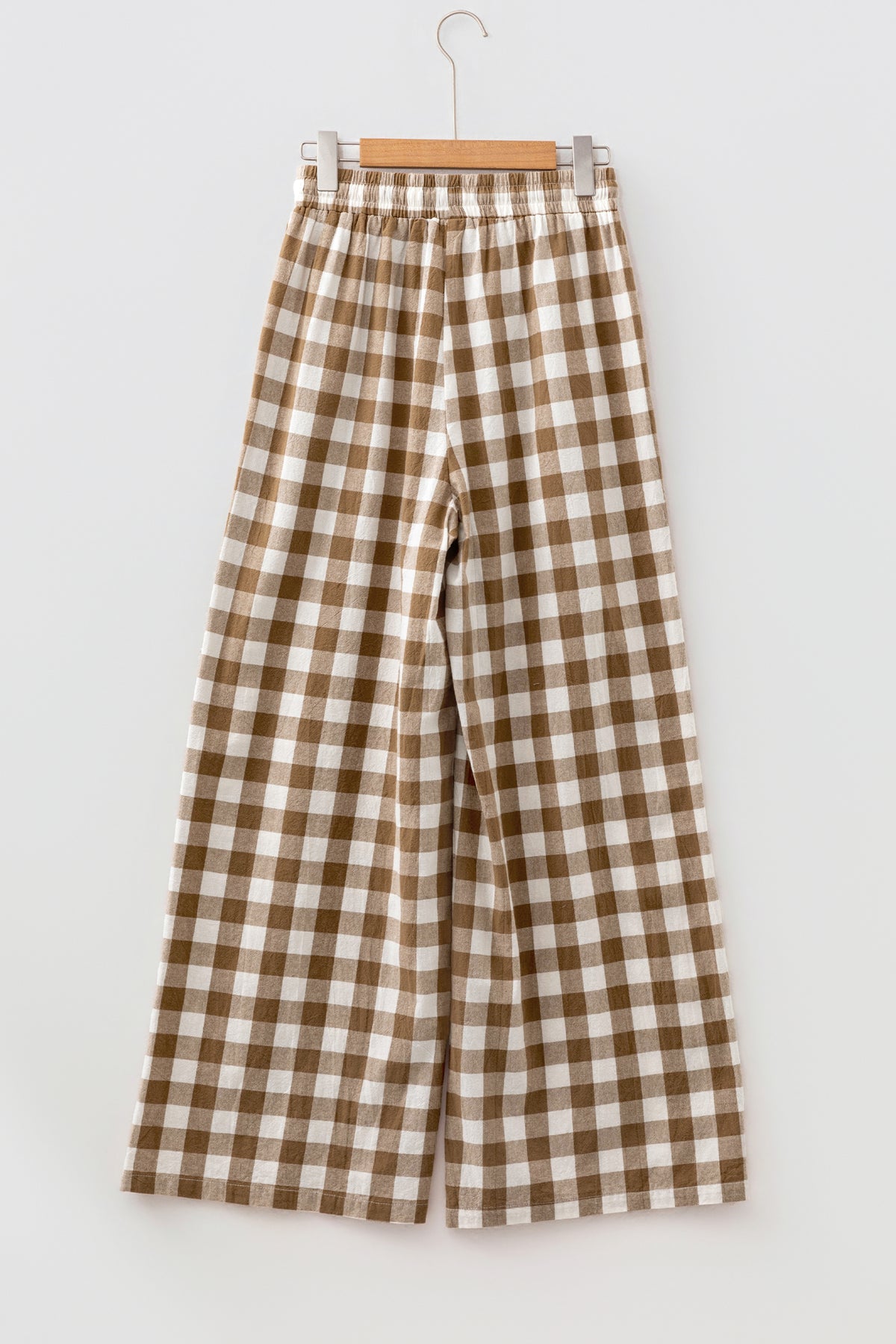 *Brown Gingham Plaid Tie Elastic Waist Shift Pants