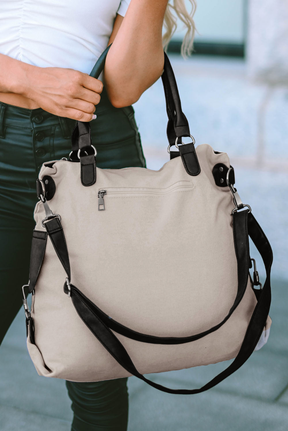 *Beige Casual Five-pointed Star Canvas Tote Bag