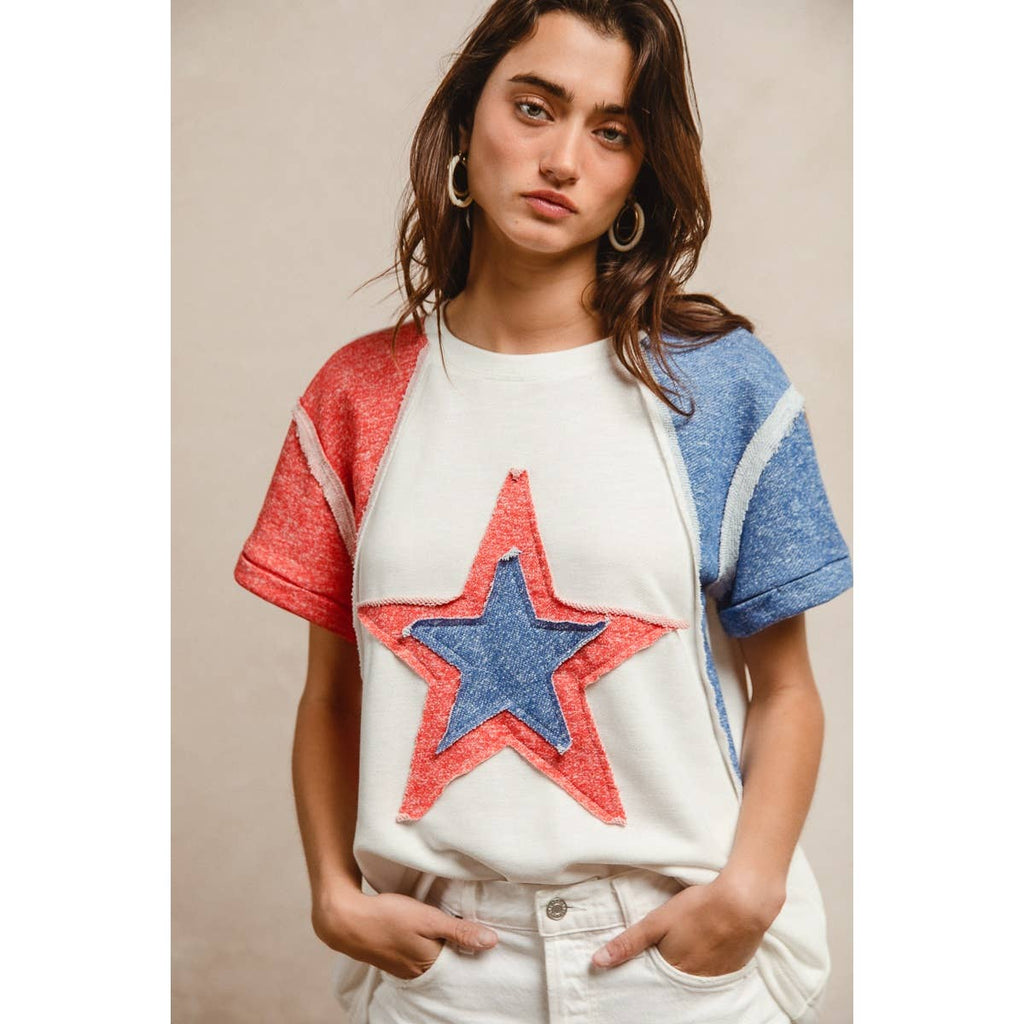 CP FRENCH TERRY CUT EDGE DETAIL FOURTH OF JULY TOP