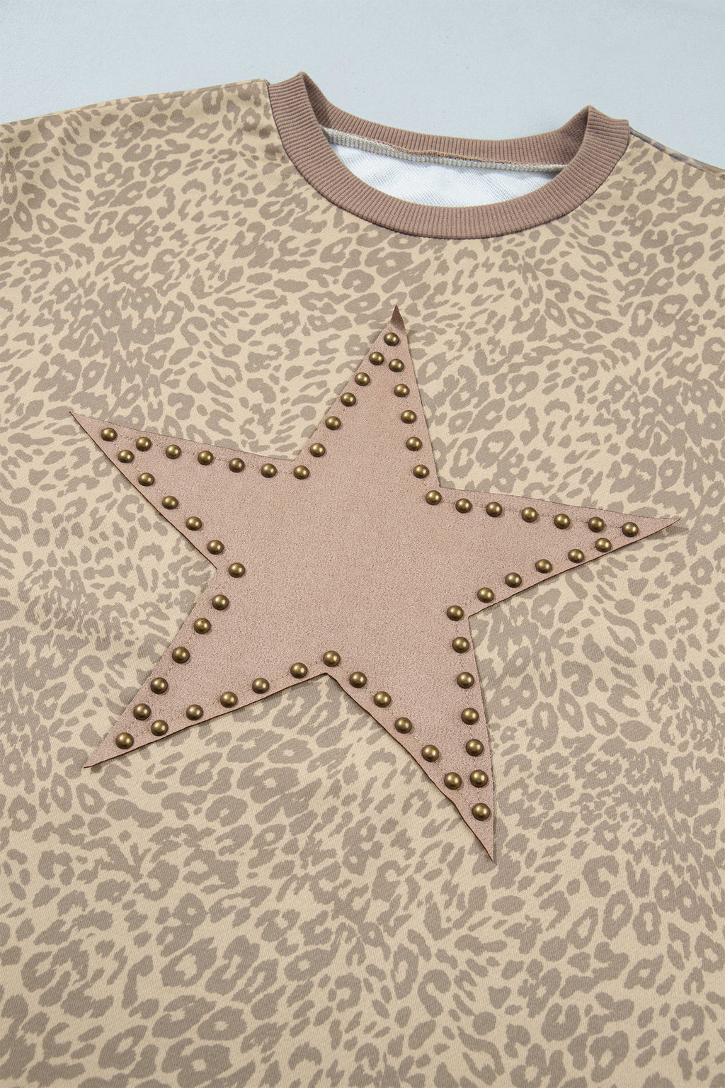 *Khaki Leopard Star Print Long Sleeve Loose Casual Two Piece Pants Set