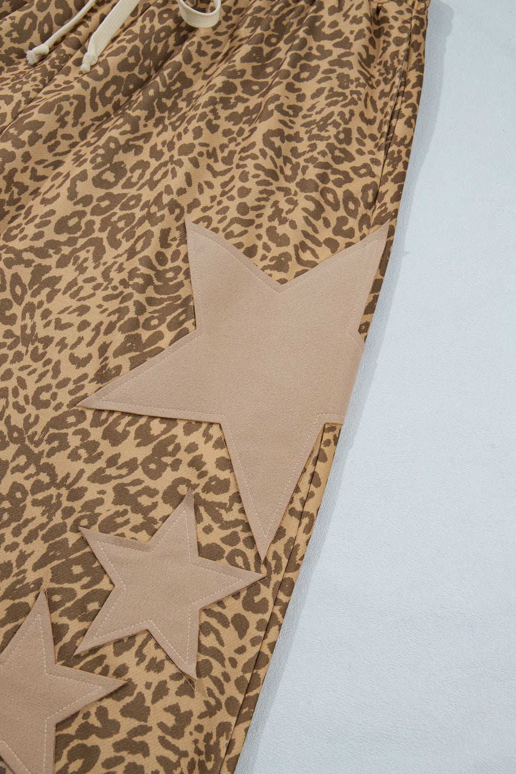 *Khaki Plus Size Leopard Print Western Star Patched Jogger Pants