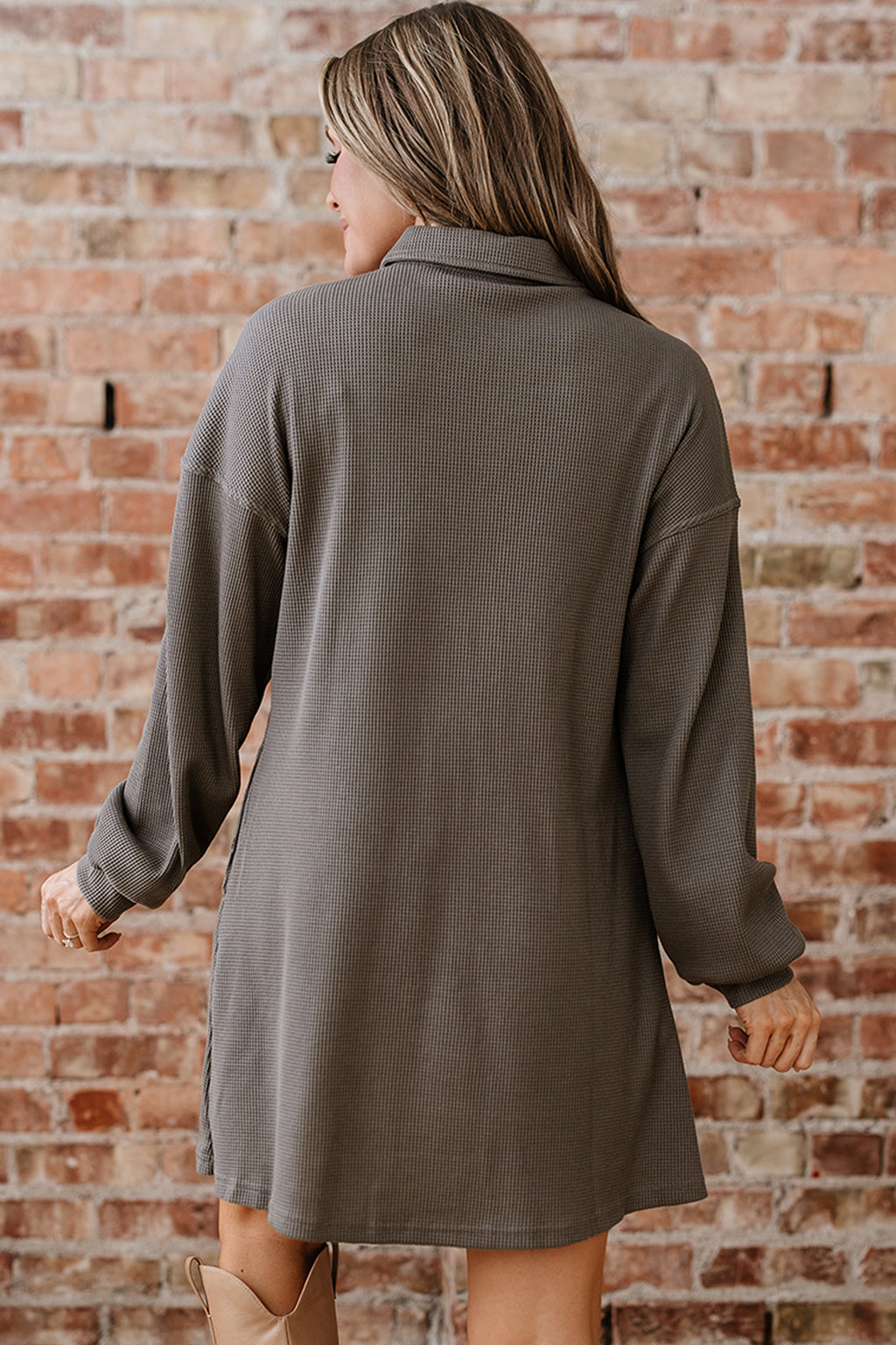 *Simply Taupe Waffle Knit Shirt Tunic Dress