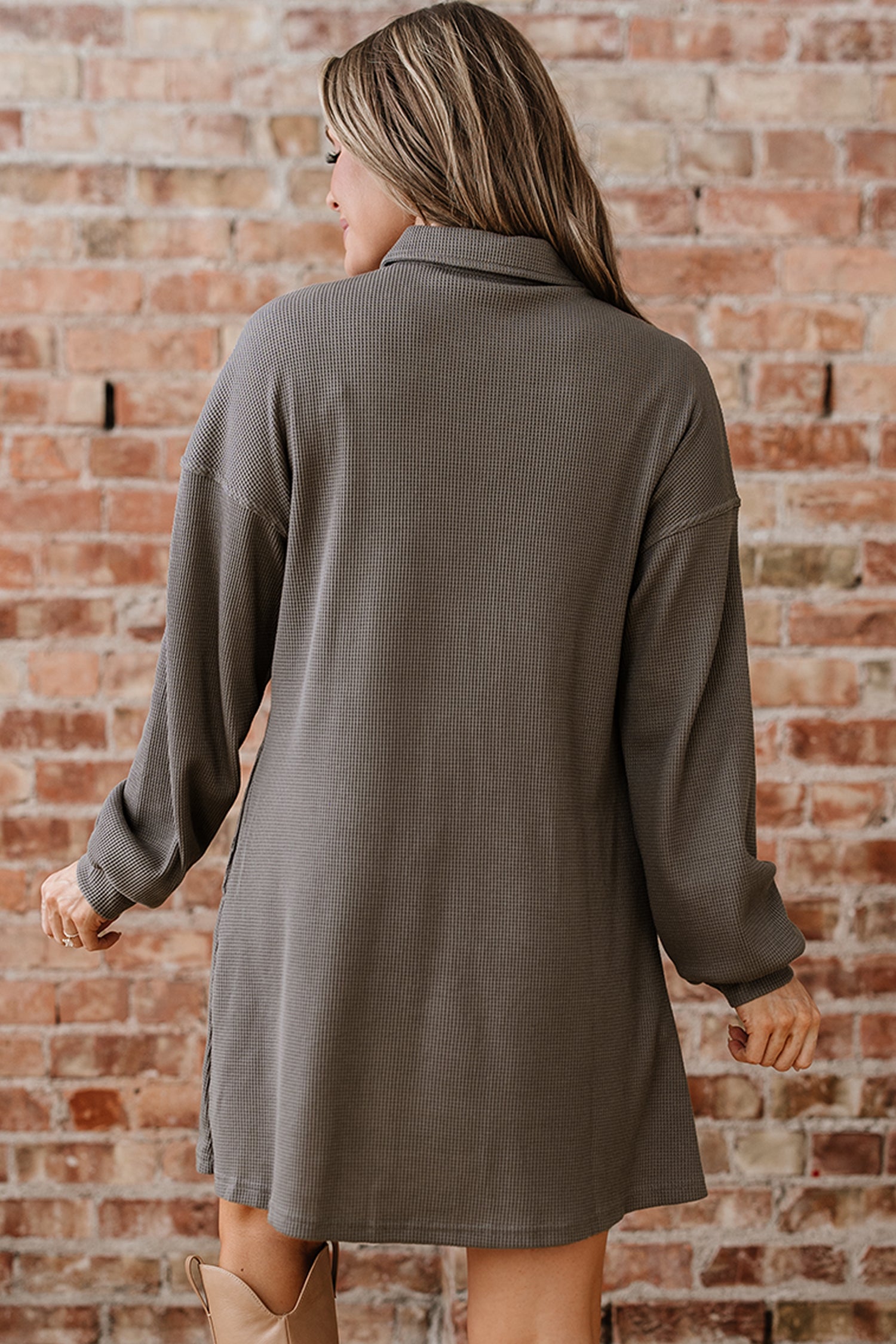 *Simply Taupe Waffle Knit Shirt Tunic Dress