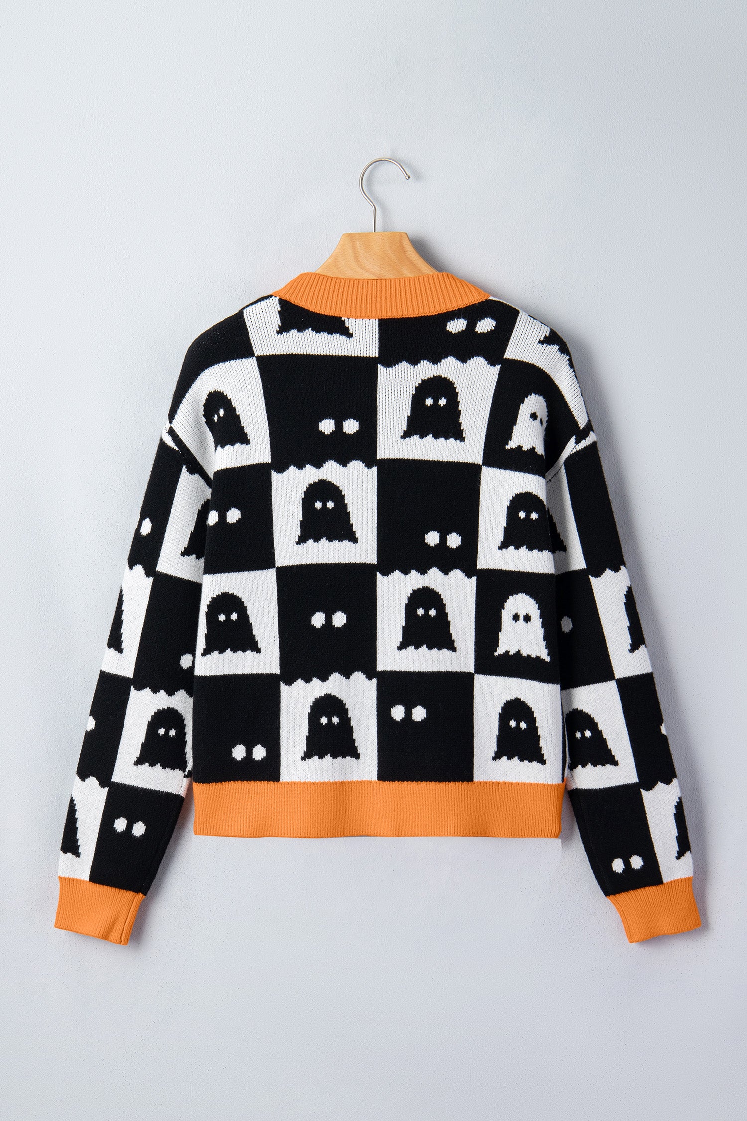 *Black Geometric Ghost Print Drop Shoulder Knit Cardigan