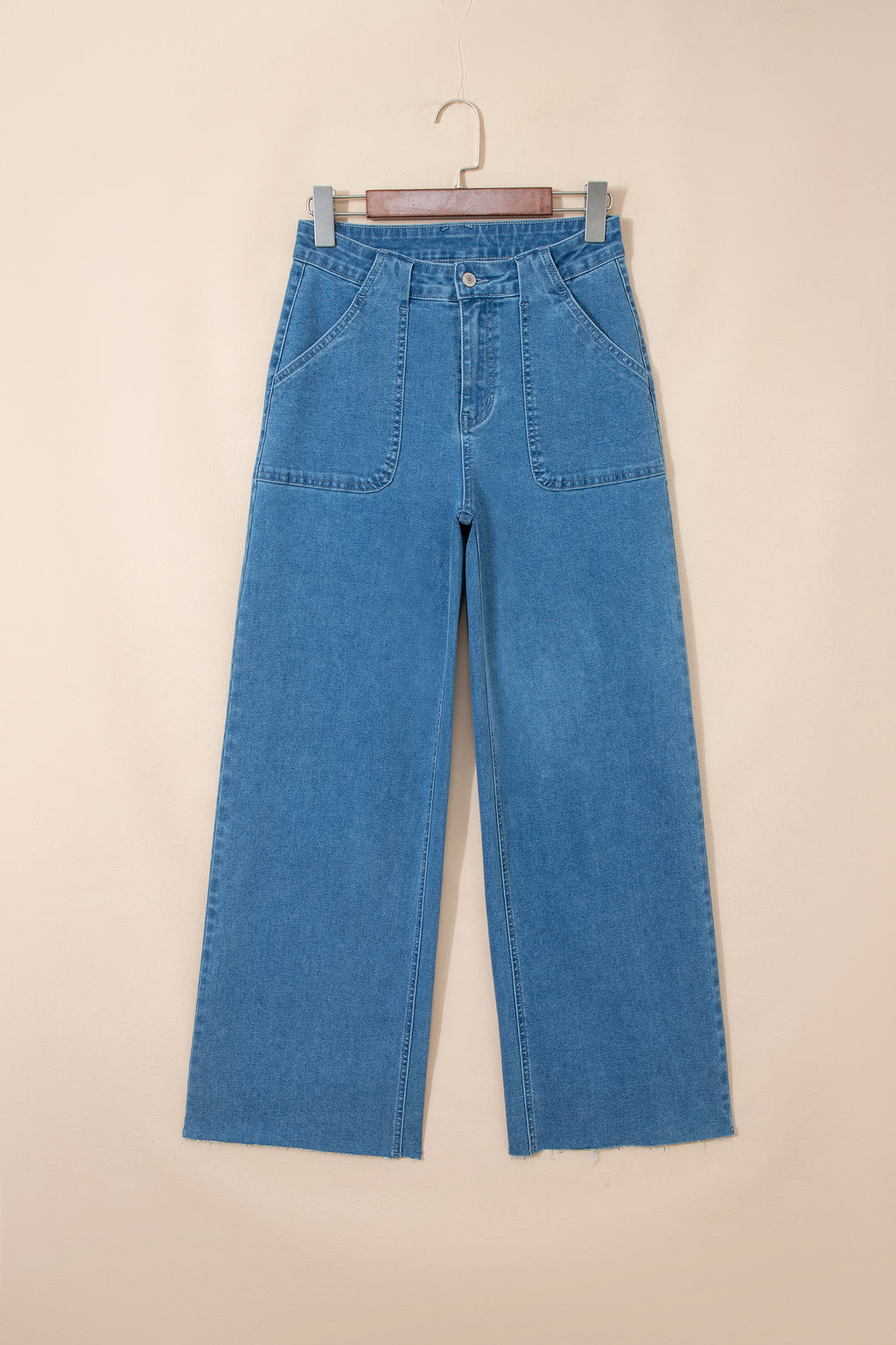 *Dark Brown Retro Washed Patch Pocket Loose Jeans