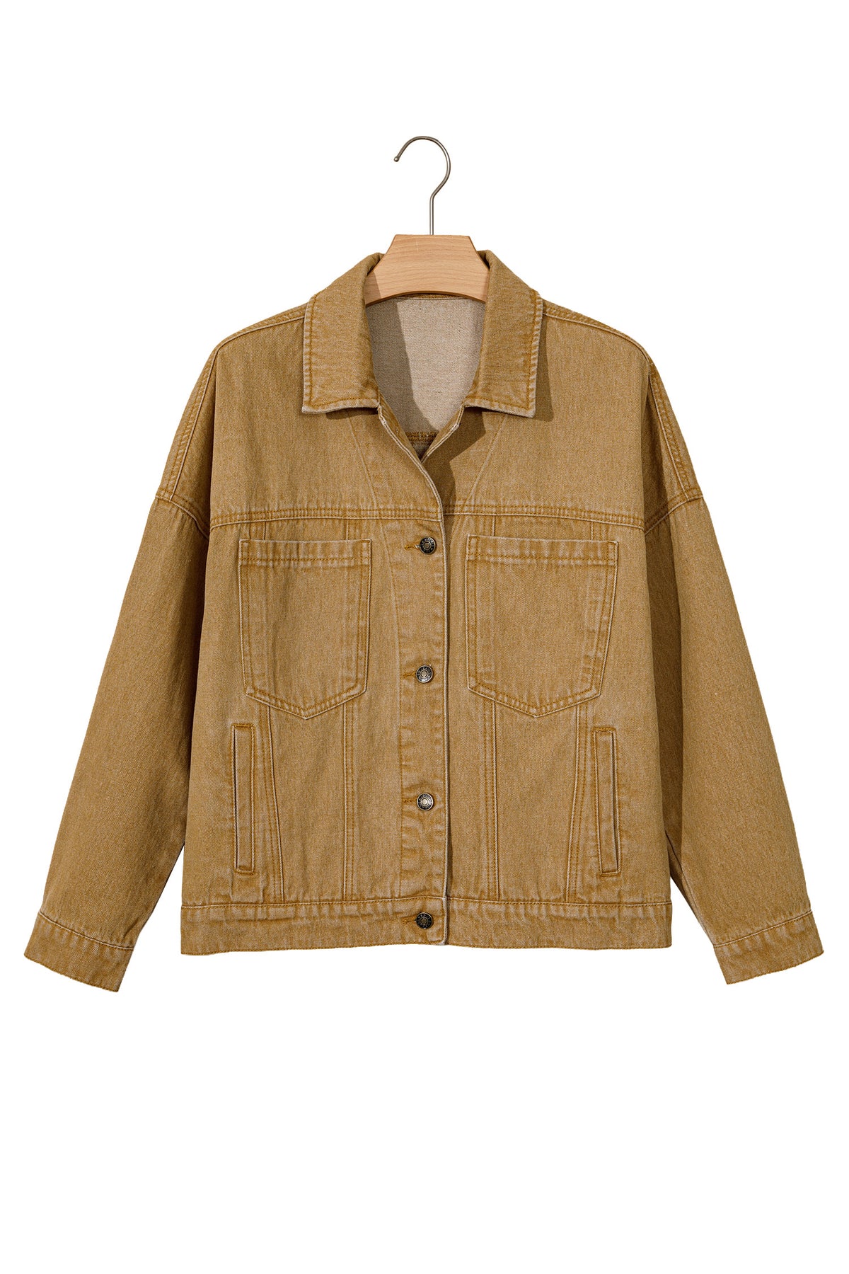 *honey gold Metal Button Front Long Sleeve Collar Denim Jacket