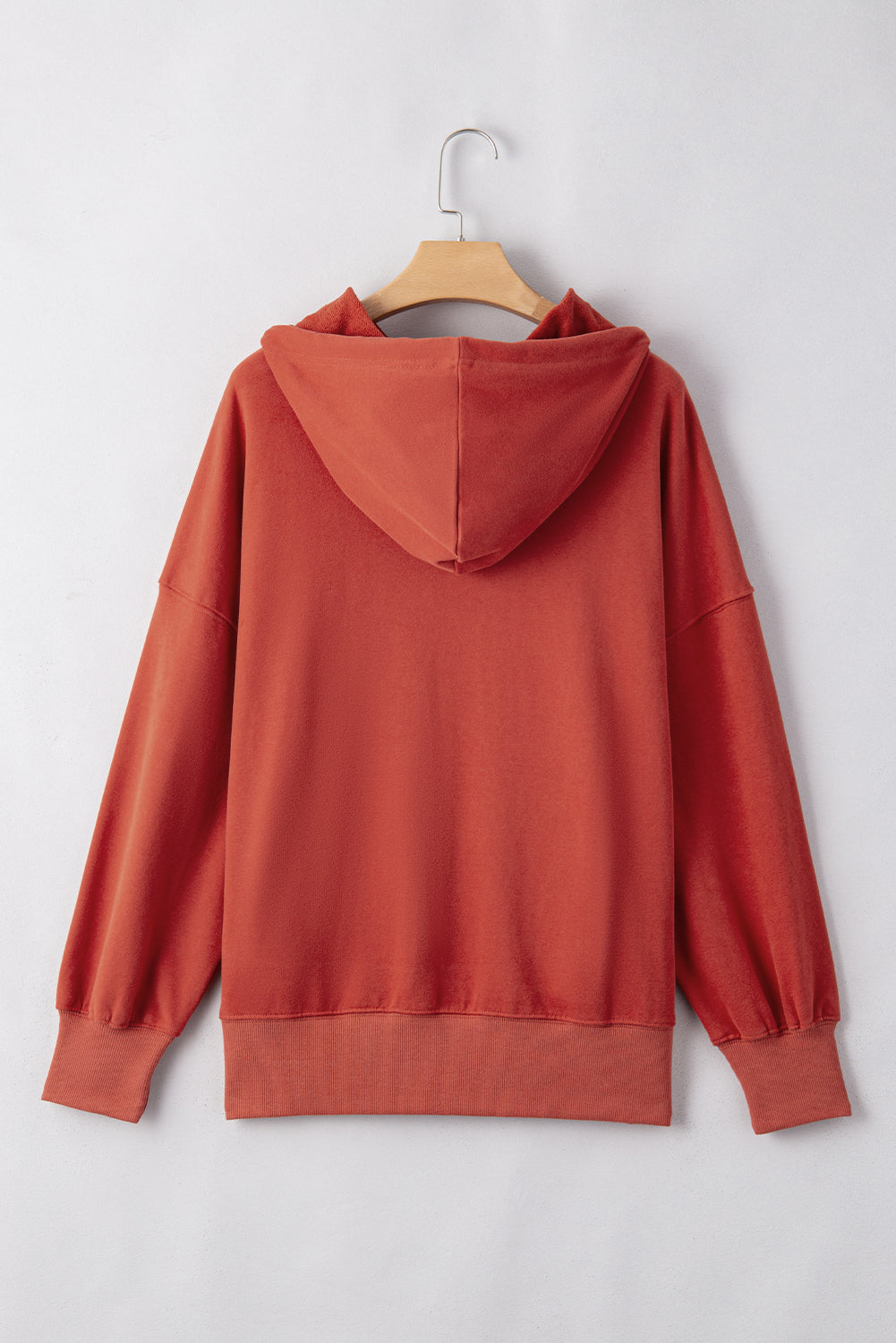 *Red Clay Drop Shoulder Pocketed Baggy Drawstring Hoodie