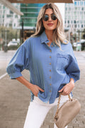 *Myosotis Washed Drop Shoulder Bracelet Sleeve Chambray Shirt