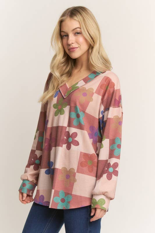 ~LONG SLEEVE FLORAL PRINT TOP