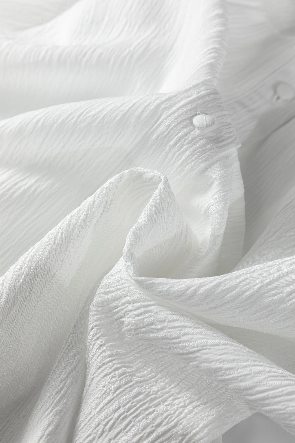 *White Crinkled Texture Lantern Sleeve Button Down Loose Shirt