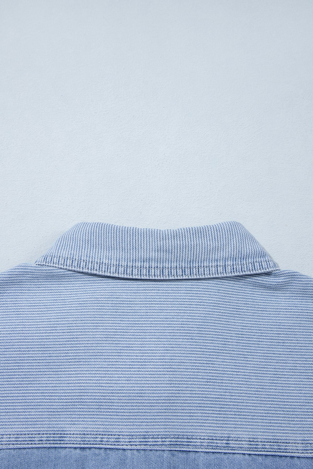 *Beau Blue Lightweight Denim Striped Patchwork Button Down Shacket