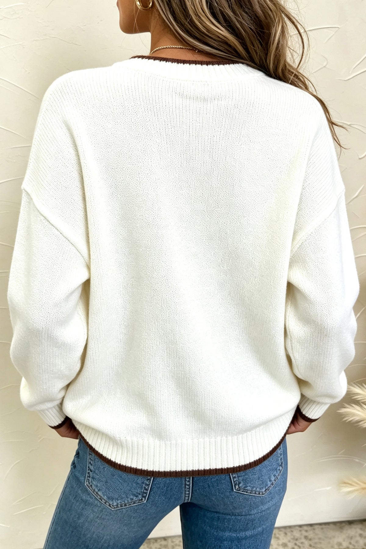 *Chicory Coffee Fall Pumpkin Pattern Casual Pullover Sweater